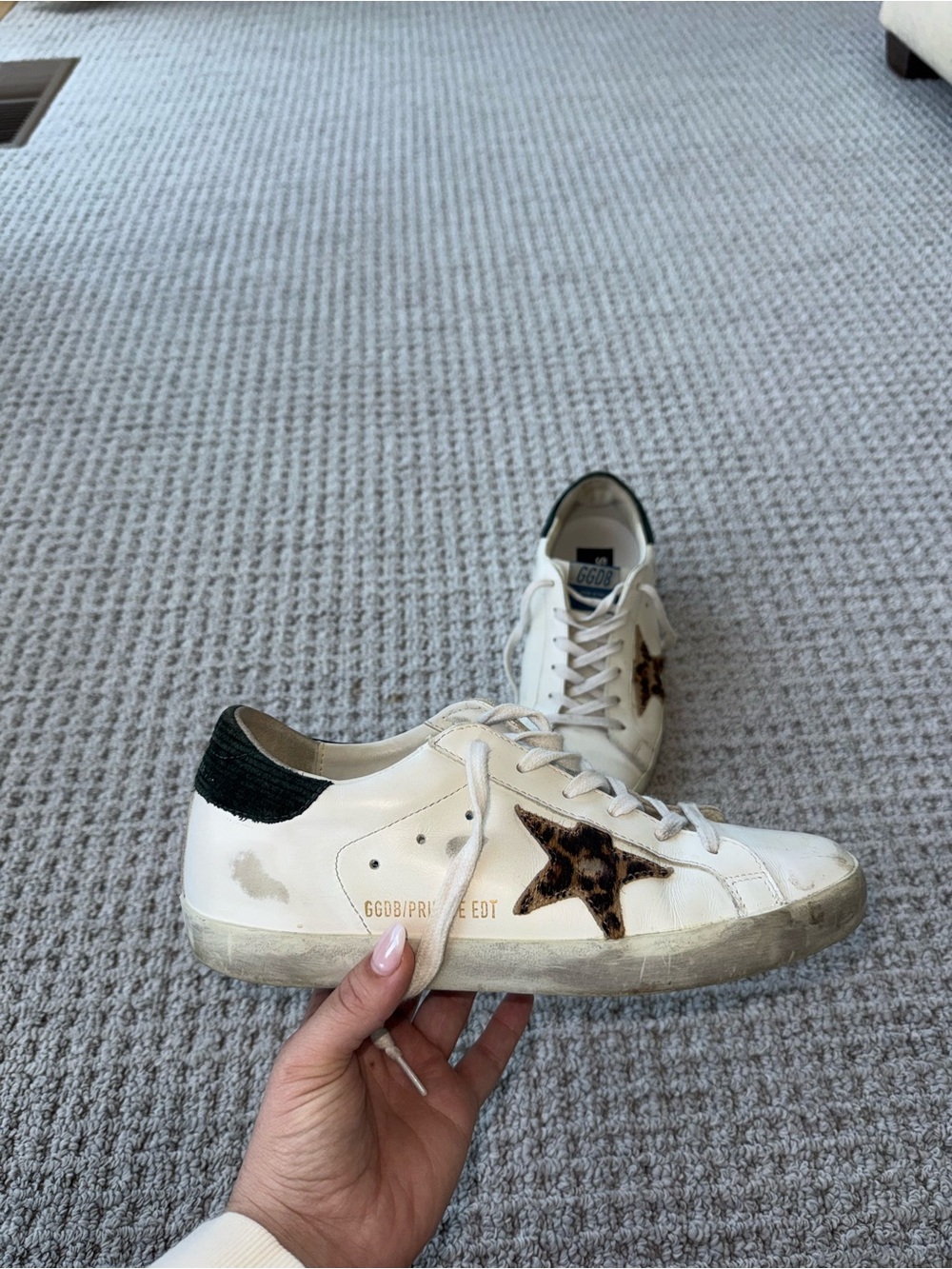 Golden Goose White Leather Superstar Sneakers with Leopard Star - SZ 38